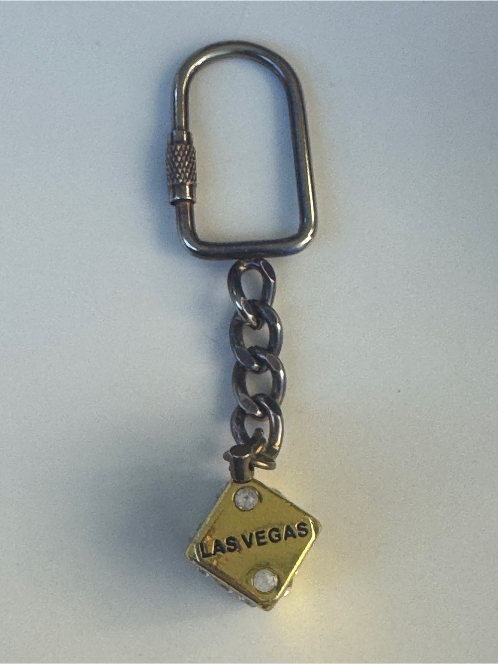 Gold Las Vegas Dice Charm Keychain with Chain and Clip